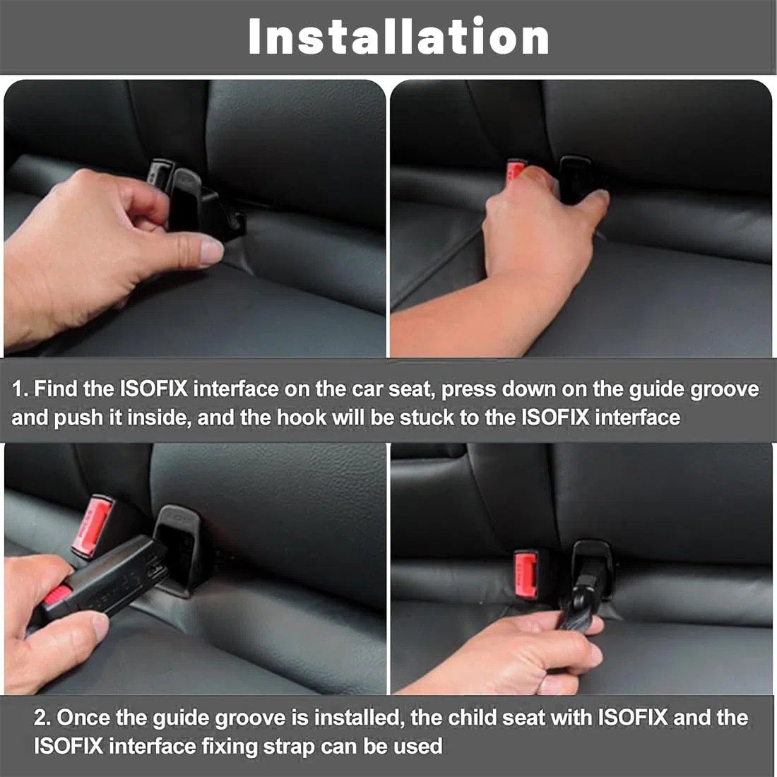 ZKGYUS 4 Piezas Anclajes isofix, Adaptador isofix Sistemas de Fijación Unviersal para Asientos de Coche, soporte de seguridad del coche, Soporte de montaje(Negro)